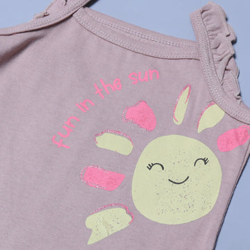 SALMON PINK FUN IN THE SUN PRINTED HALF BODY HALF SLEEVES ROMPER